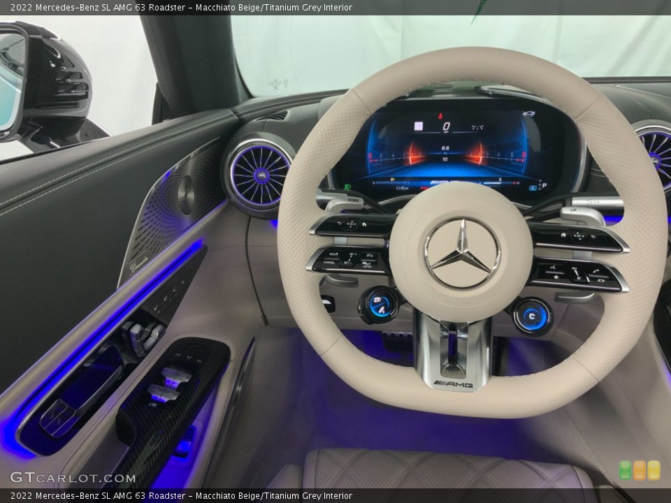Macchiato Beige/Titanium Grey Interior Steering Wheel for the 2022 Mercedes-Benz SL AMG 63 Roadster #145653085