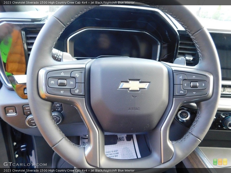 Jet Black/Nightshift Blue Interior Steering Wheel for the 2023 Chevrolet Silverado 1500 High Country Crew Cab 4x4 #145664302