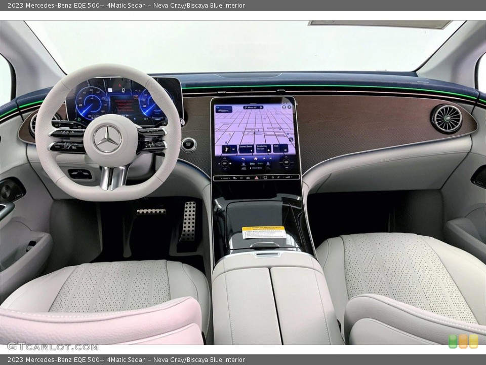 Neva Gray/Biscaya Blue Interior Dashboard for the 2023 Mercedes-Benz EQE 500+ 4Matic Sedan #145815431