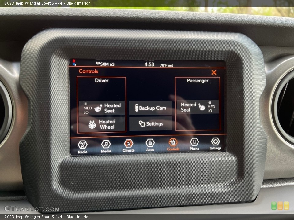 Black Interior Controls for the 2023 Jeep Wrangler Sport S 4x4 #145907658