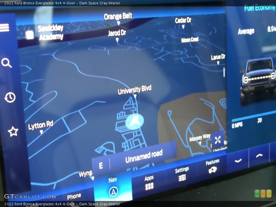 Dark Space Gray Interior Navigation for the 2022 Ford Bronco Everglades 4x4 4-Door #146024843