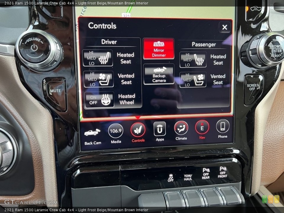 Light Frost Beige/Mountain Brown Interior Controls for the 2021 Ram 1500 Laramie Crew Cab 4x4 #146159718