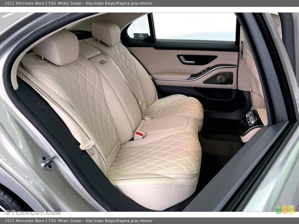 Macchiato Beige/Magma gray Interior Rear Seat for the 2022 Mercedes-Benz S 580 4Matic Sedan #146165259
