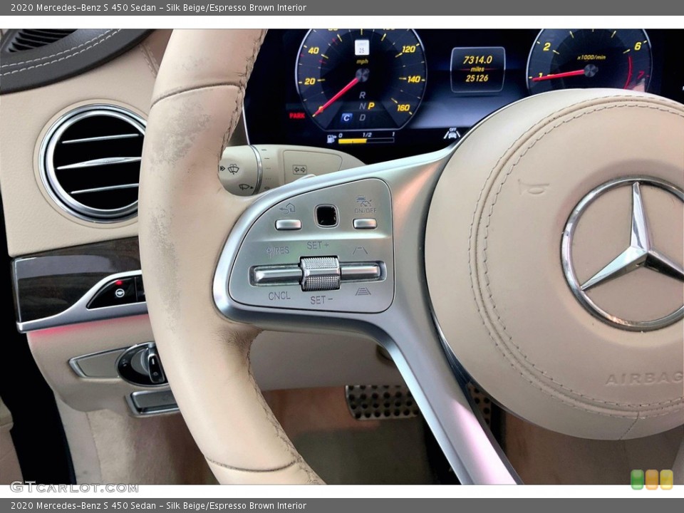 Silk Beige/Espresso Brown Interior Steering Wheel for the 2020 Mercedes-Benz S 450 Sedan #146187927