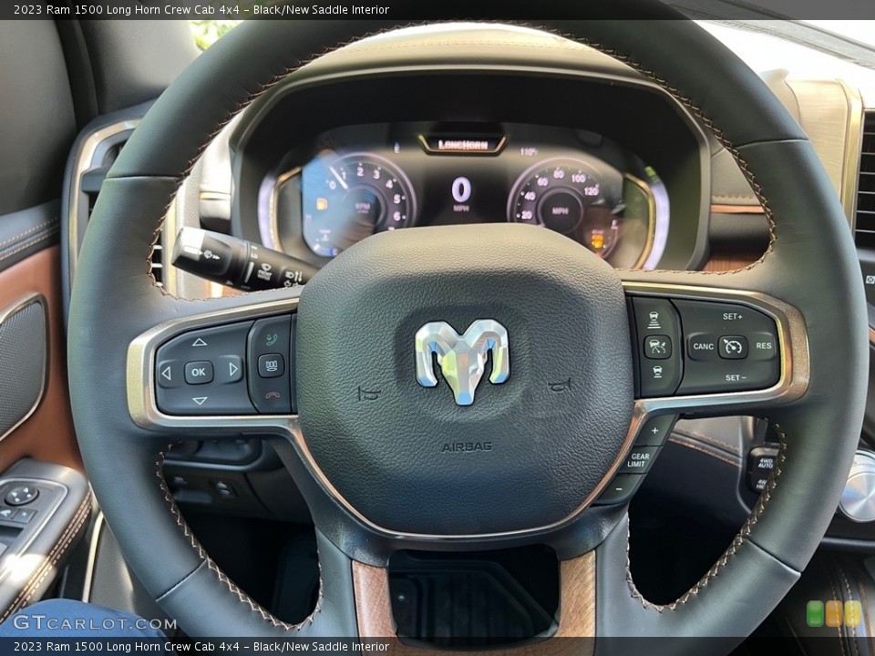 Black/New Saddle Interior Steering Wheel for the 2023 Ram 1500 Long Horn Crew Cab 4x4 #146324597