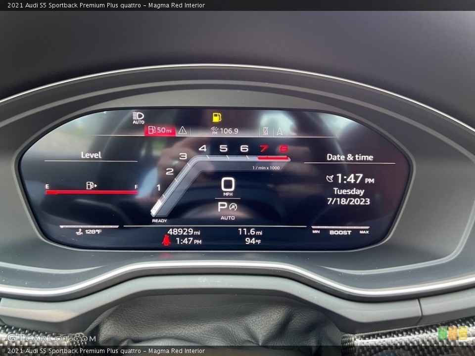 Magma Red Interior Gauges for the 2021 Audi S5 Sportback Premium Plus quattro #146345104