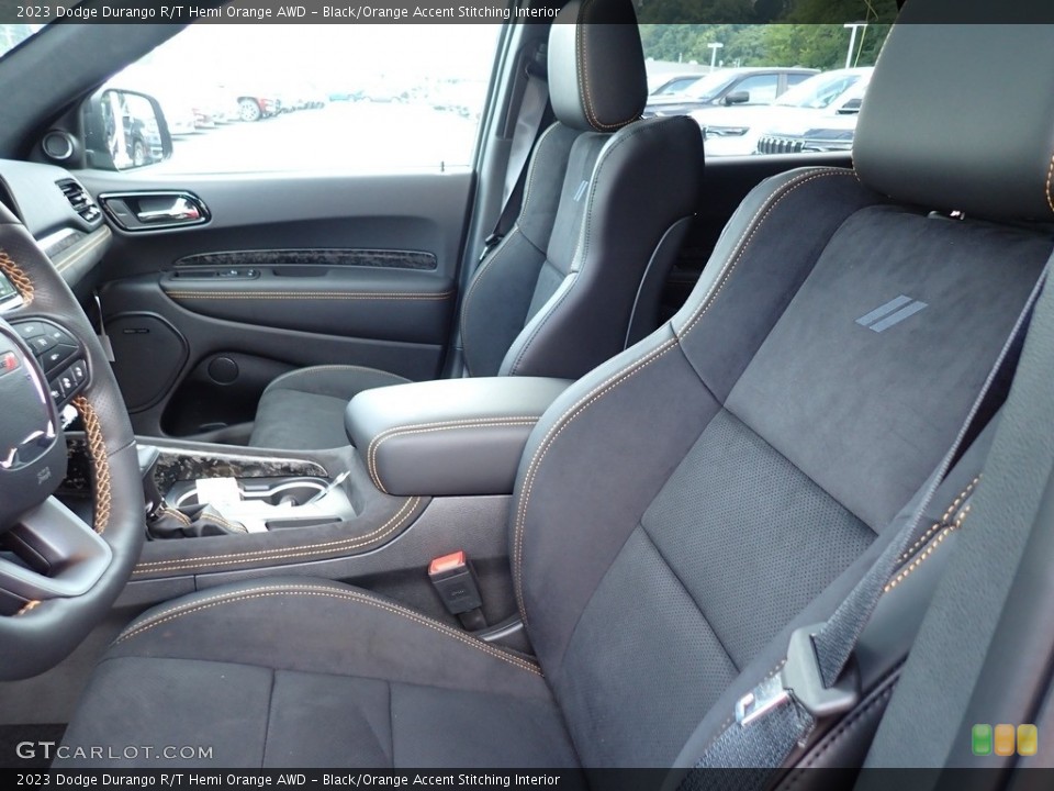 Black/Orange Accent Stitching Interior Front Seat for the 2023 Dodge Durango R/T Hemi Orange AWD #146420022