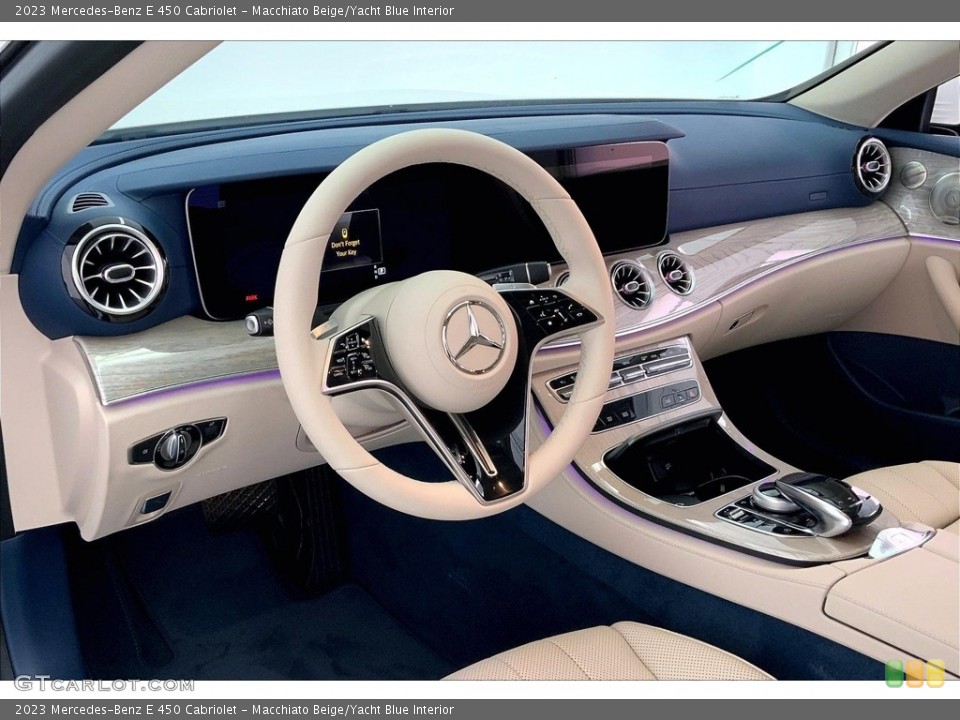 Macchiato Beige/Yacht Blue Interior Dashboard for the 2023 Mercedes-Benz E 450 Cabriolet #146466939