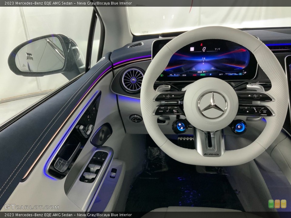 Neva Gray/Biscaya Blue Interior Steering Wheel for the 2023 Mercedes-Benz EQE AMG Sedan #146593194