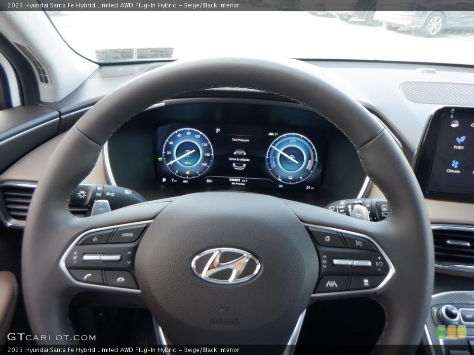 Beige/Black Interior Steering Wheel for the 2023 Hyundai Santa Fe Hybrid Limited AWD Plug-In Hybrid #146627317