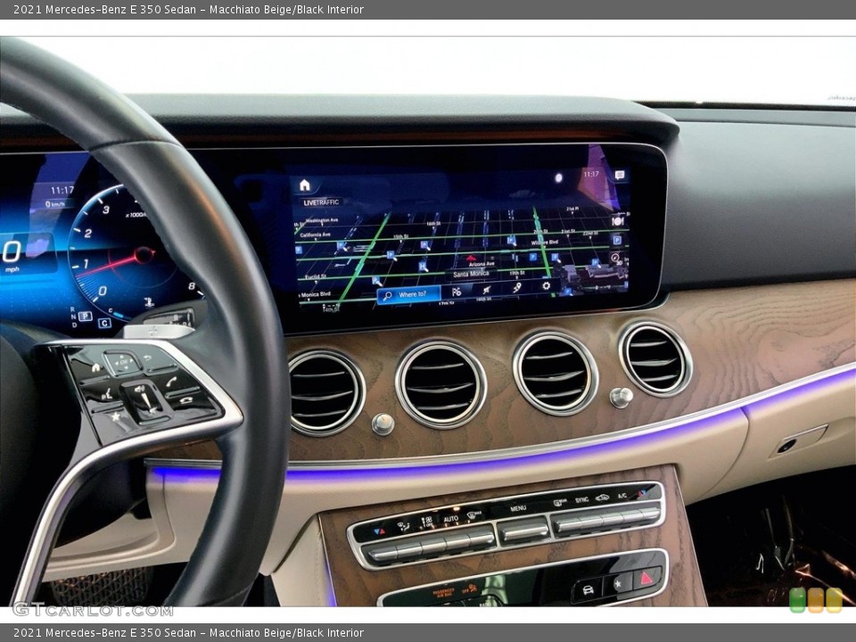 Macchiato Beige/Black Interior Controls for the 2021 Mercedes-Benz E 350 Sedan #146640154