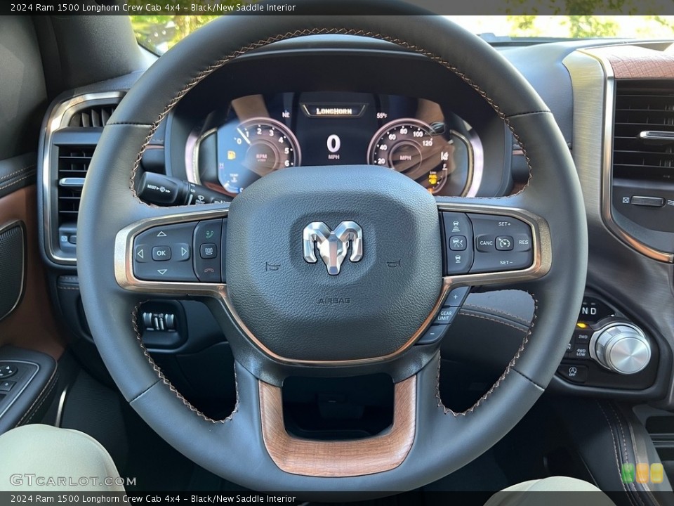 Black/New Saddle Interior Steering Wheel for the 2024 Ram 1500 Longhorn Crew Cab 4x4 #146650341
