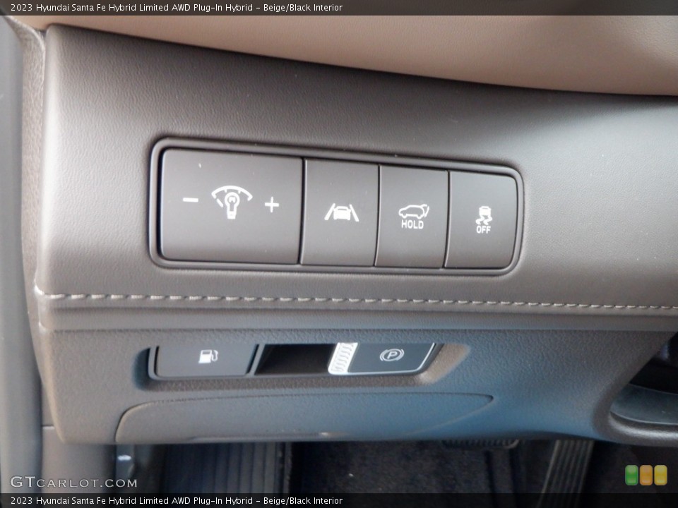 Beige/Black Interior Controls for the 2023 Hyundai Santa Fe Hybrid Limited AWD Plug-In Hybrid #146656758