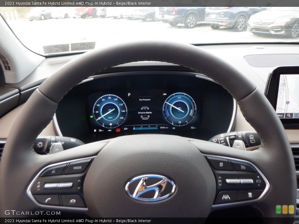 Beige/Black Interior Steering Wheel for the 2023 Hyundai Santa Fe Hybrid Limited AWD Plug-In Hybrid #146657042