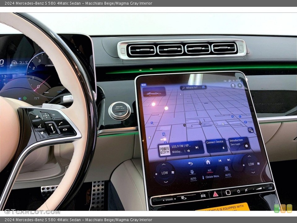 Macchiato Beige/Magma Gray Interior Navigation for the 2024 Mercedes-Benz S 580 4Matic Sedan #146753190