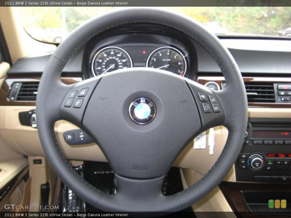 Beige Dakota Leather Interior Steering Wheel for the 2011 BMW 3 Series 328i xDrive Sedan #38044875