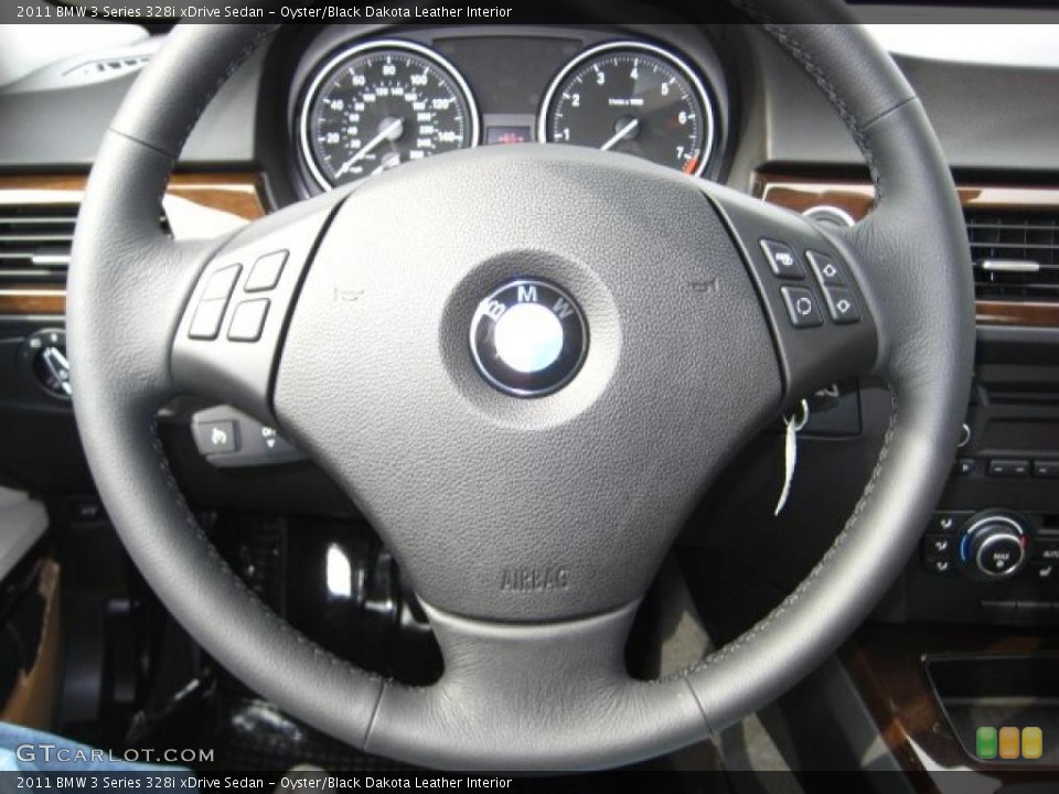 Oyster/Black Dakota Leather Interior Steering Wheel for the 2011 BMW 3 Series 328i xDrive Sedan #38045163