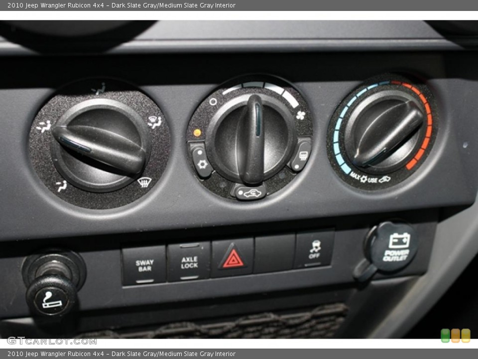 Dark Slate Gray/Medium Slate Gray Interior Controls for the 2010 Jeep Wrangler Rubicon 4x4 #38485251