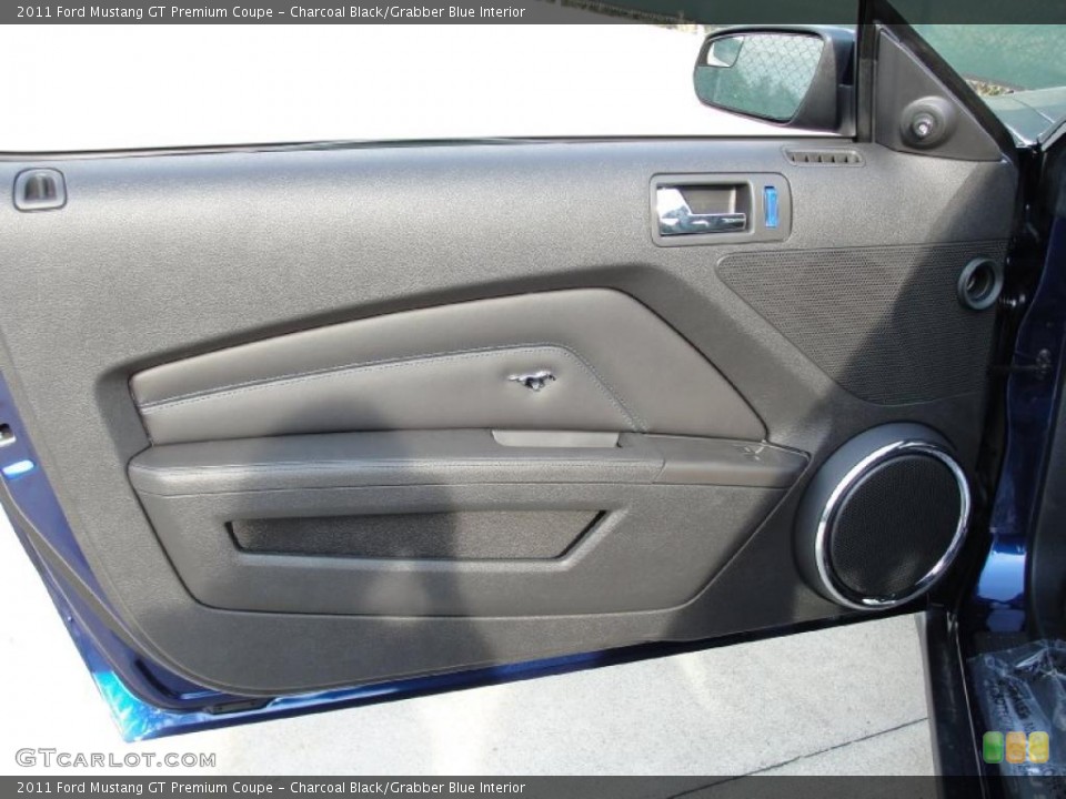 Charcoal Black/Grabber Blue Interior Door Panel for the 2011 Ford Mustang GT Premium Coupe #38541795