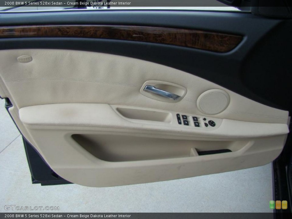 Cream Beige Dakota Leather Interior Door Panel for the 2008 BMW 5 Series 528xi Sedan #38750688