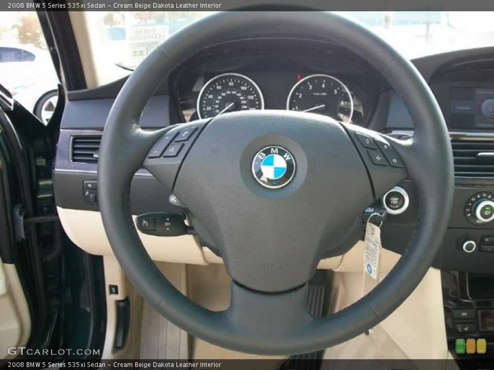 Cream Beige Dakota Leather Interior Steering Wheel for the 2008 BMW 5 Series 535xi Sedan #38762064