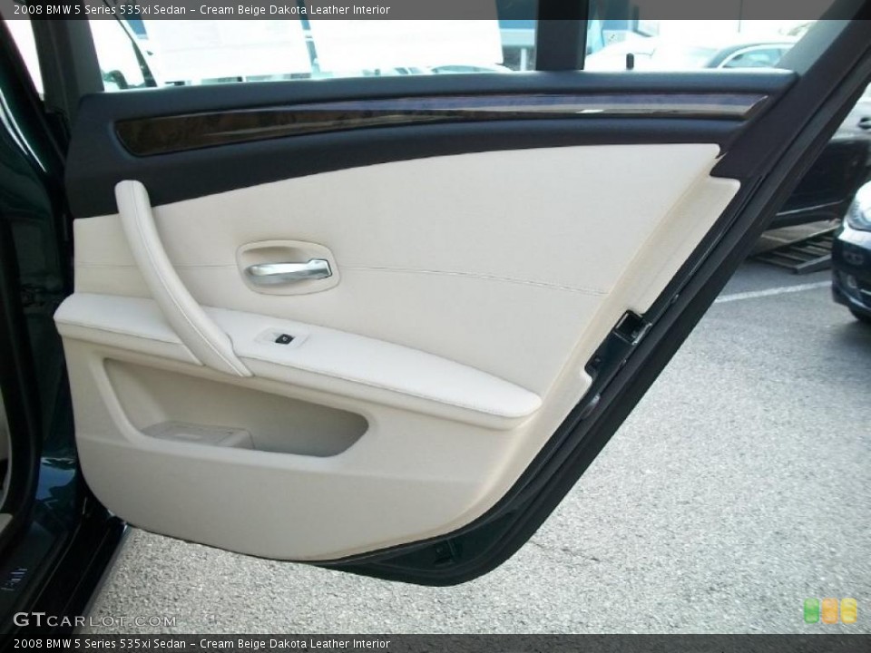Cream Beige Dakota Leather Interior Door Panel for the 2008 BMW 5 Series 535xi Sedan #38762196