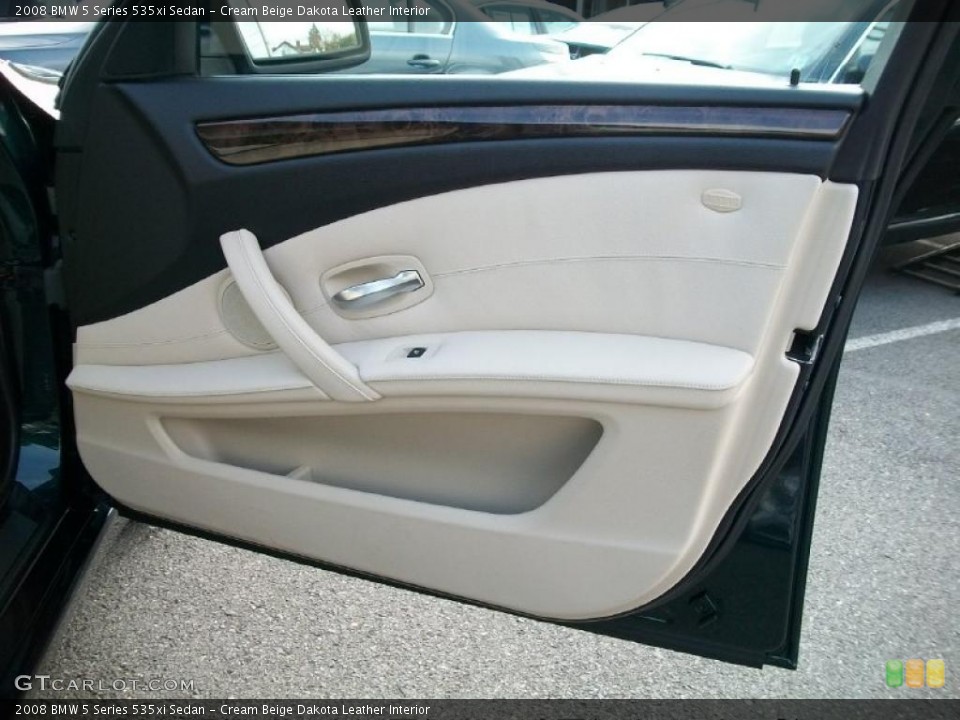 Cream Beige Dakota Leather Interior Door Panel for the 2008 BMW 5 Series 535xi Sedan #38762228