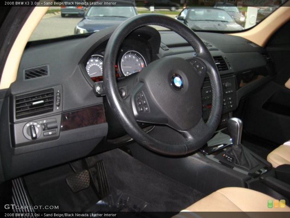 Sand Beige/Black Nevada Leather Interior Steering Wheel for the 2008 BMW X3 3.0si #39055660