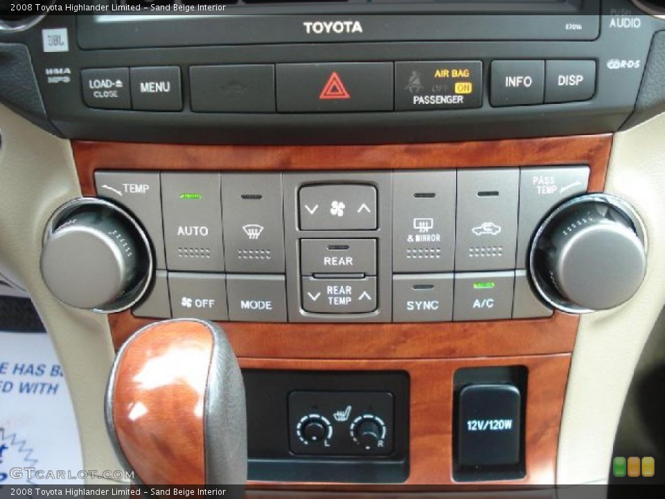 Sand Beige Interior Controls for the 2008 Toyota Highlander Limited #39271355