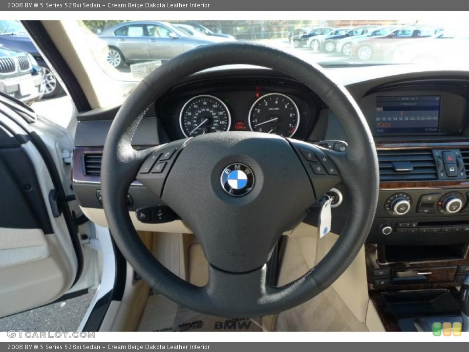 Cream Beige Dakota Leather Interior Steering Wheel for the 2008 BMW 5 Series 528xi Sedan #39529469