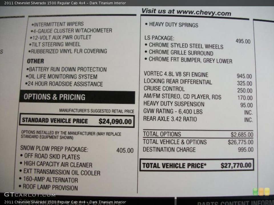 Dark Titanium Interior Photo for the 2011 Chevrolet Silverado 1500 Regular Cab 4x4 #39712847