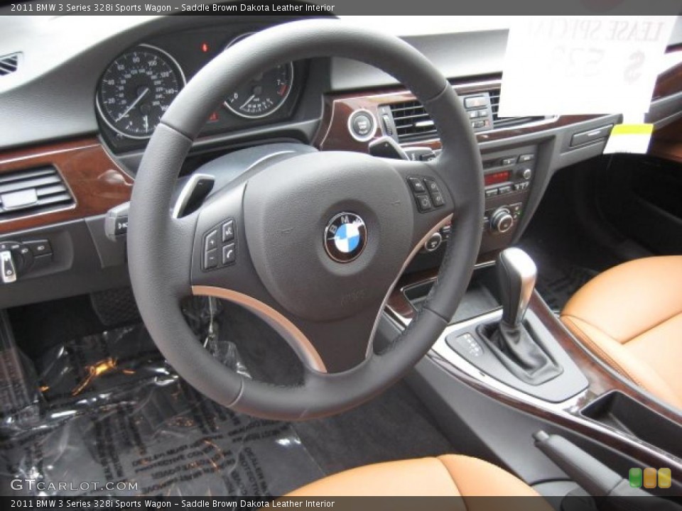 Saddle Brown Dakota Leather Interior Steering Wheel for the 2011 BMW 3 Series 328i Sports Wagon #40279654