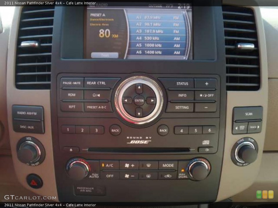 Cafe Latte Interior Controls for the 2011 Nissan Pathfinder Silver 4x4 #40355417