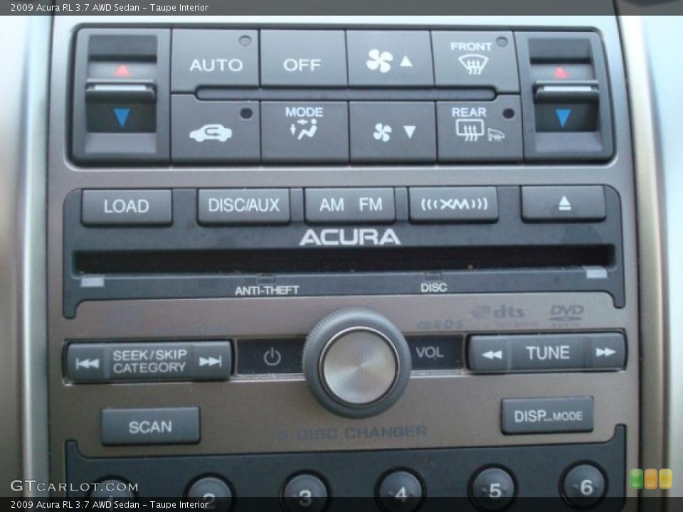Taupe Interior Controls for the 2009 Acura RL 3.7 AWD Sedan #40691382
