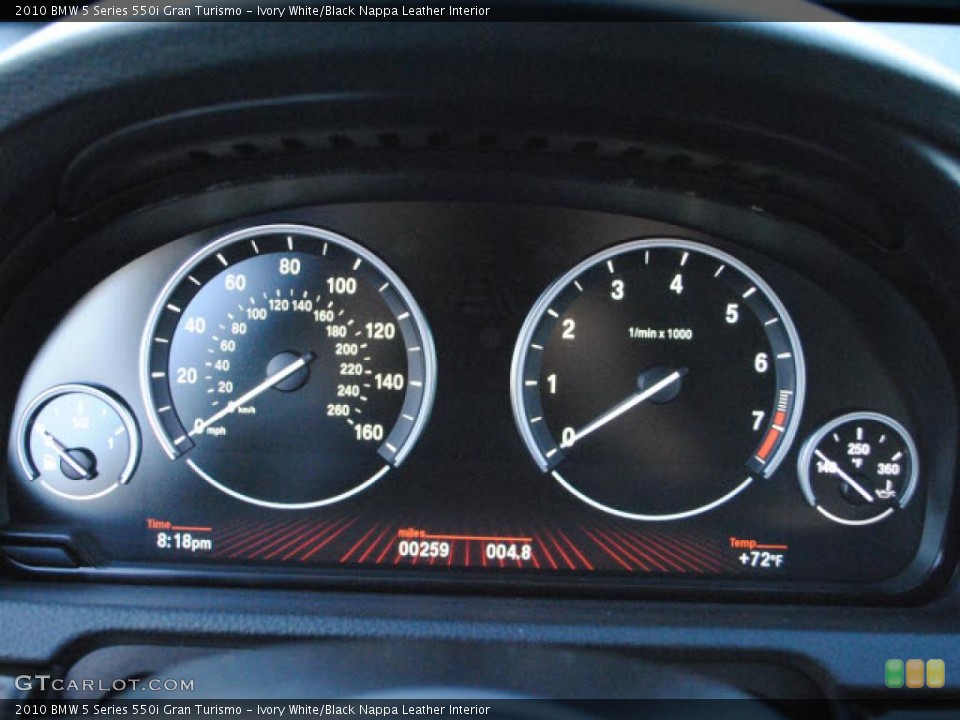 Ivory White/Black Nappa Leather Interior Gauges for the 2010 BMW 5 Series 550i Gran Turismo #40933674