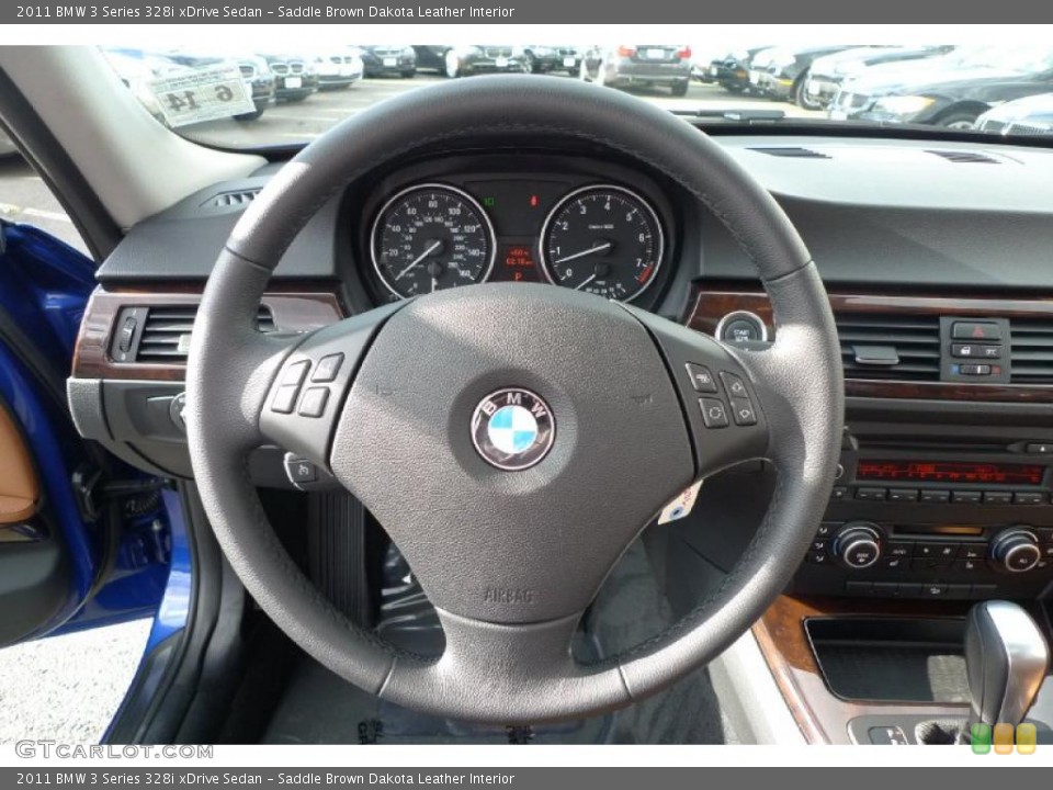 Saddle Brown Dakota Leather Interior Steering Wheel for the 2011 BMW 3 Series 328i xDrive Sedan #41046505