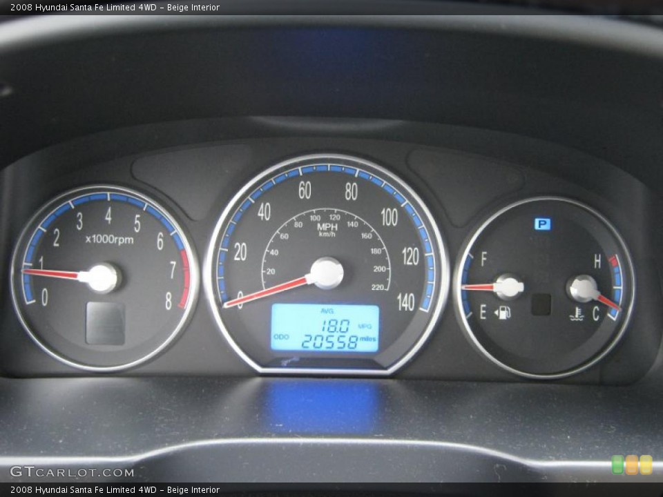 Beige Interior Gauges for the 2008 Hyundai Santa Fe Limited 4WD #41444243