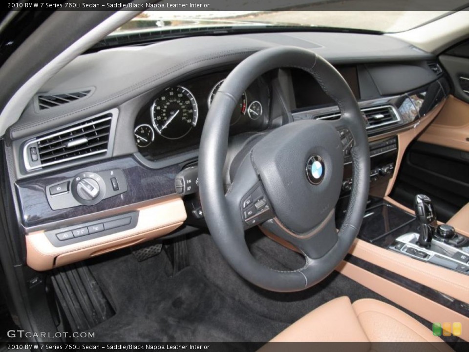 Saddle/Black Nappa Leather Interior Steering Wheel for the 2010 BMW 7 Series 760Li Sedan #41598909