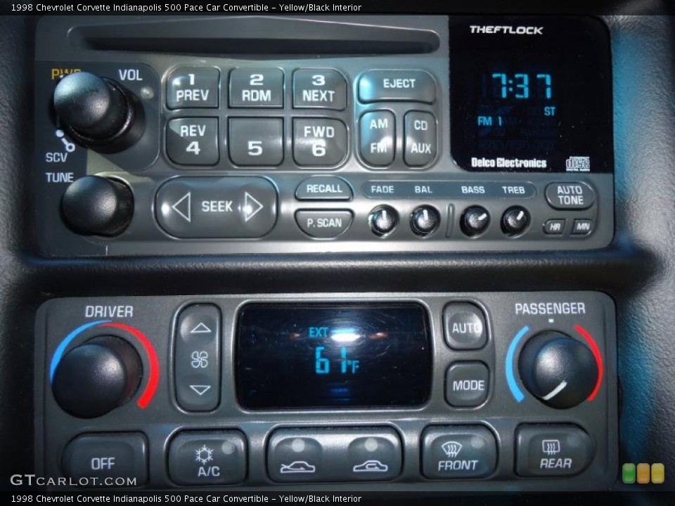 Yellow/Black Interior Controls for the 1998 Chevrolet Corvette Indianapolis 500 Pace Car Convertible #41603593