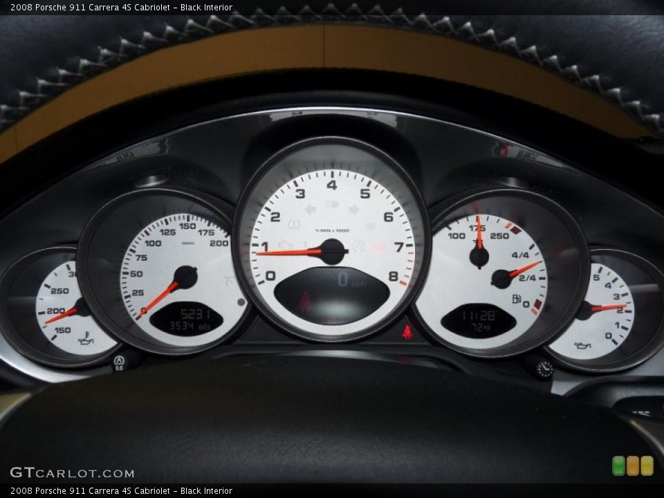 Black Interior Gauges for the 2008 Porsche 911 Carrera 4S Cabriolet #41713298
