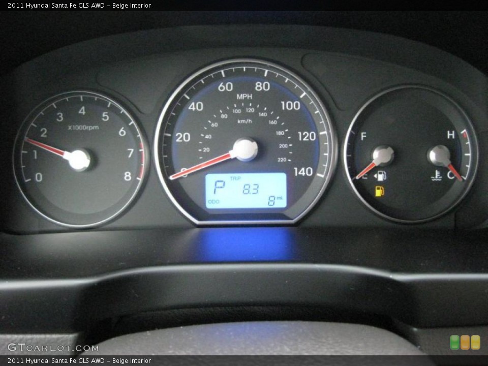 Beige Interior Gauges for the 2011 Hyundai Santa Fe GLS AWD #41742227