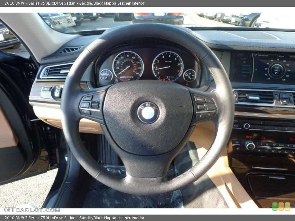 Saddle/Black Nappa Leather Interior Steering Wheel for the 2010 BMW 7 Series 750Li xDrive Sedan #41746051