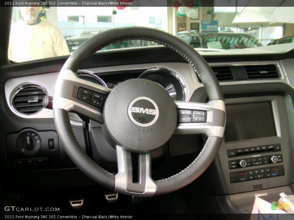 Charcoal Black/White Interior Steering Wheel for the 2011 Ford Mustang SMS 302 Convertible #41748351