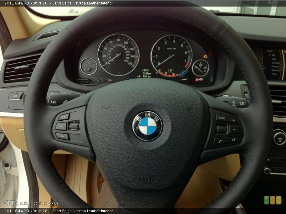Sand Beige Nevada Leather Interior Steering Wheel for the 2011 BMW X3 xDrive 28i #41874546