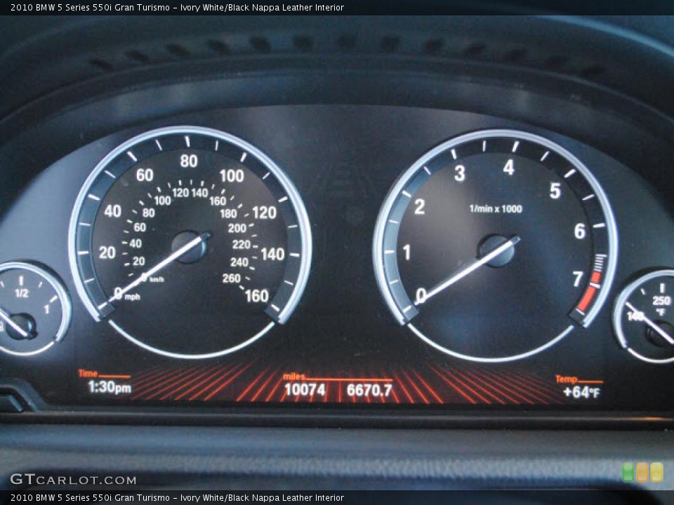 Ivory White/Black Nappa Leather Interior Gauges for the 2010 BMW 5 Series 550i Gran Turismo #42132019