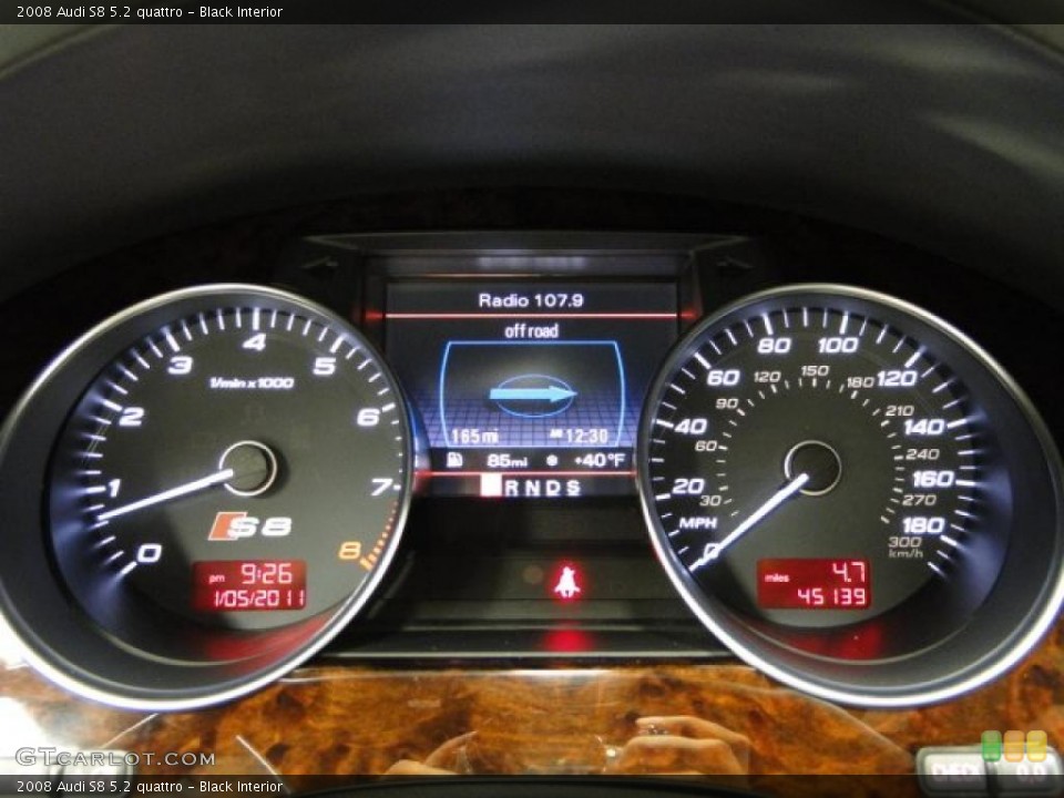 Black Interior Gauges for the 2008 Audi S8 5.2 quattro #42557881