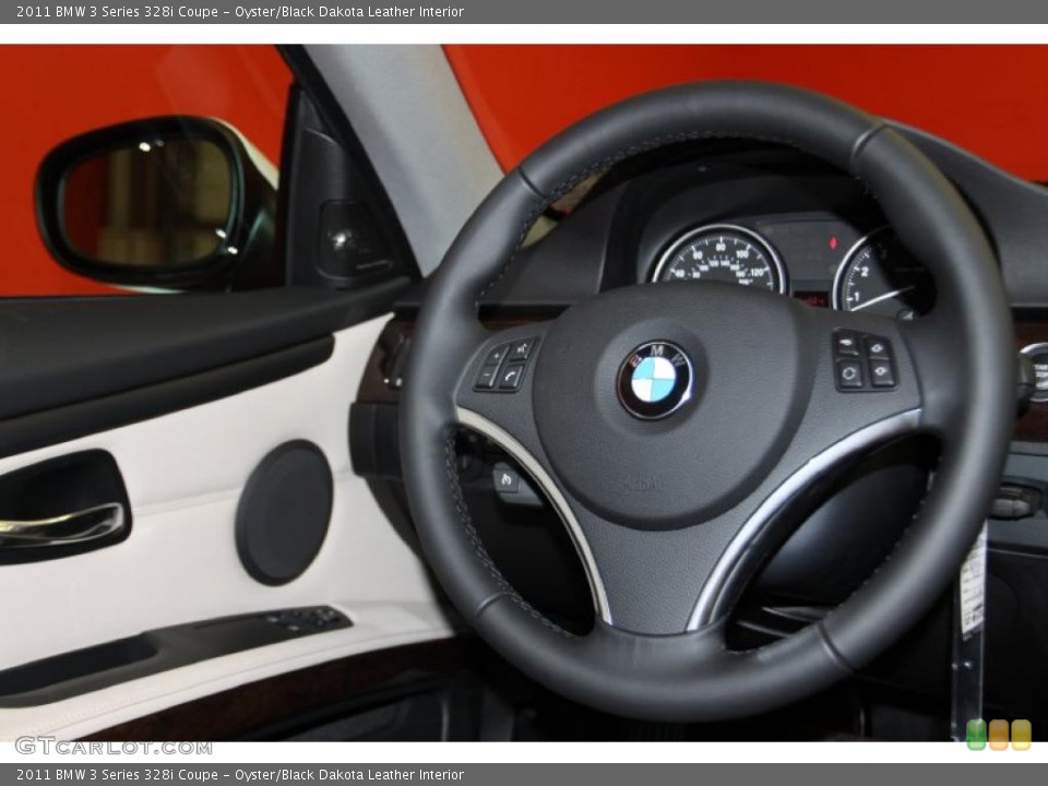 Oyster/Black Dakota Leather Interior Steering Wheel for the 2011 BMW 3 Series 328i Coupe #42634792