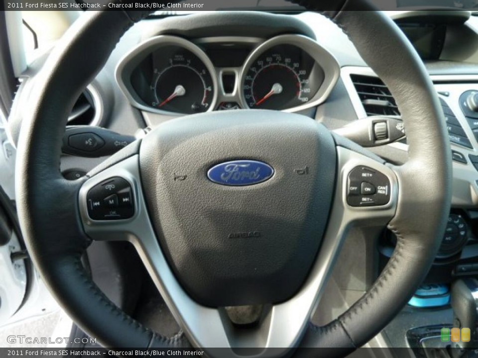 Charcoal Black/Blue Cloth Interior Steering Wheel for the 2011 Ford Fiesta SES Hatchback #42700551