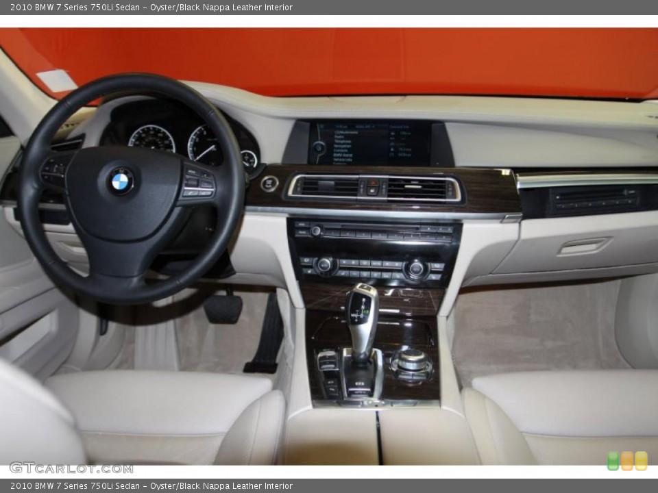Oyster/Black Nappa Leather Interior Dashboard for the 2010 BMW 7 Series 750Li Sedan #43303581