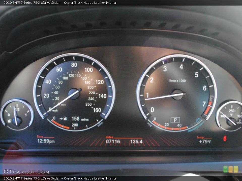 Oyster/Black Nappa Leather Interior Gauges for the 2010 BMW 7 Series 750i xDrive Sedan #43323732